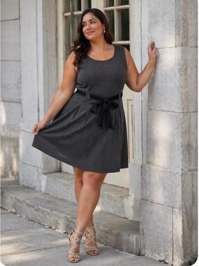 Studio I Charcoal Gray Midi Dress with Bow Detail